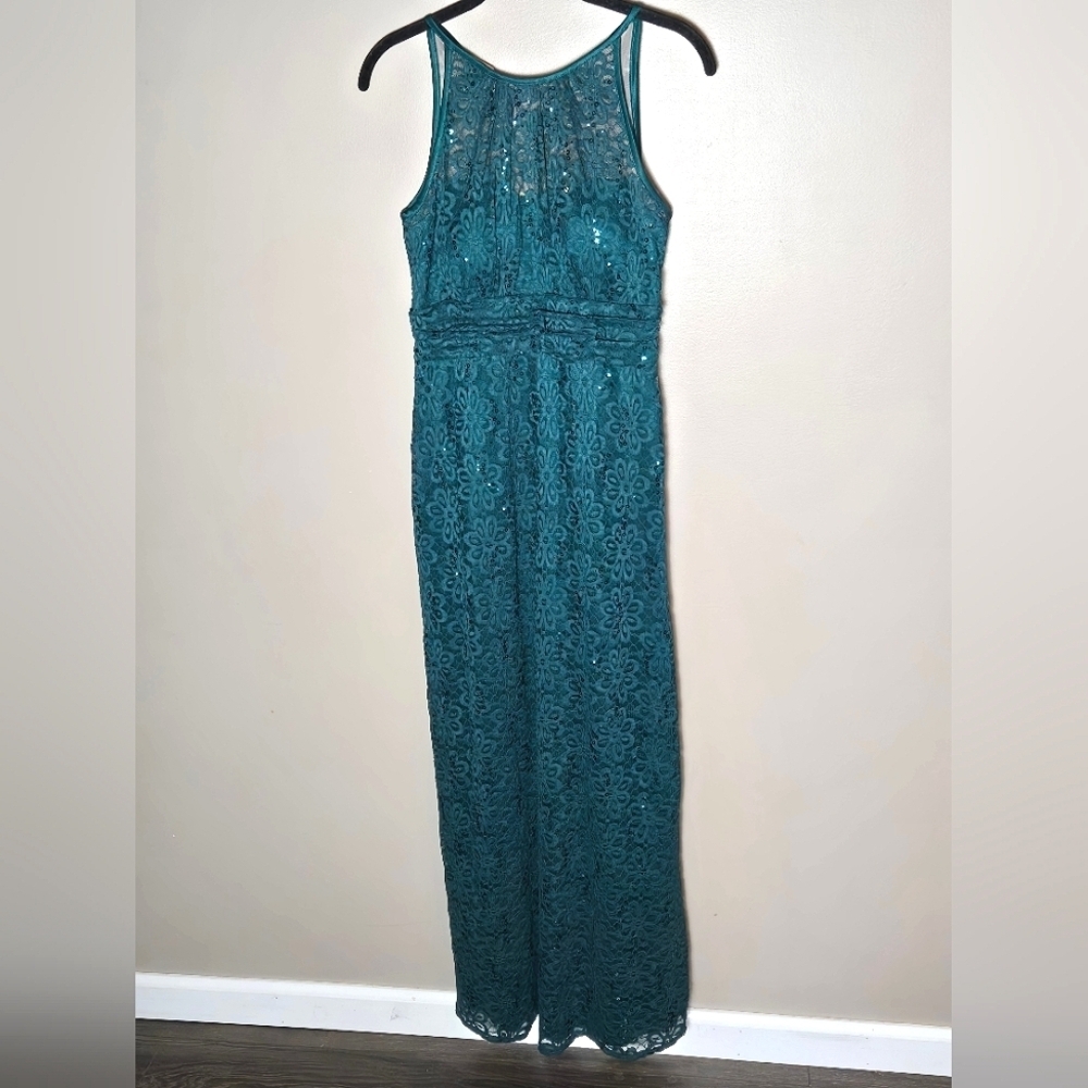 R&M Richards Emerald Green Sequin Whimsigoth Glam Maxi Gown Size 6